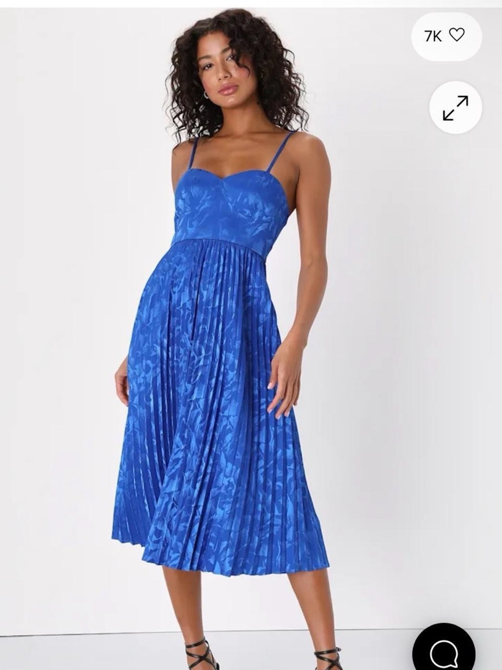Lulus Chic Sensibility coquette Cobalt Blue Satin Jacquard Pleated Midi Dress